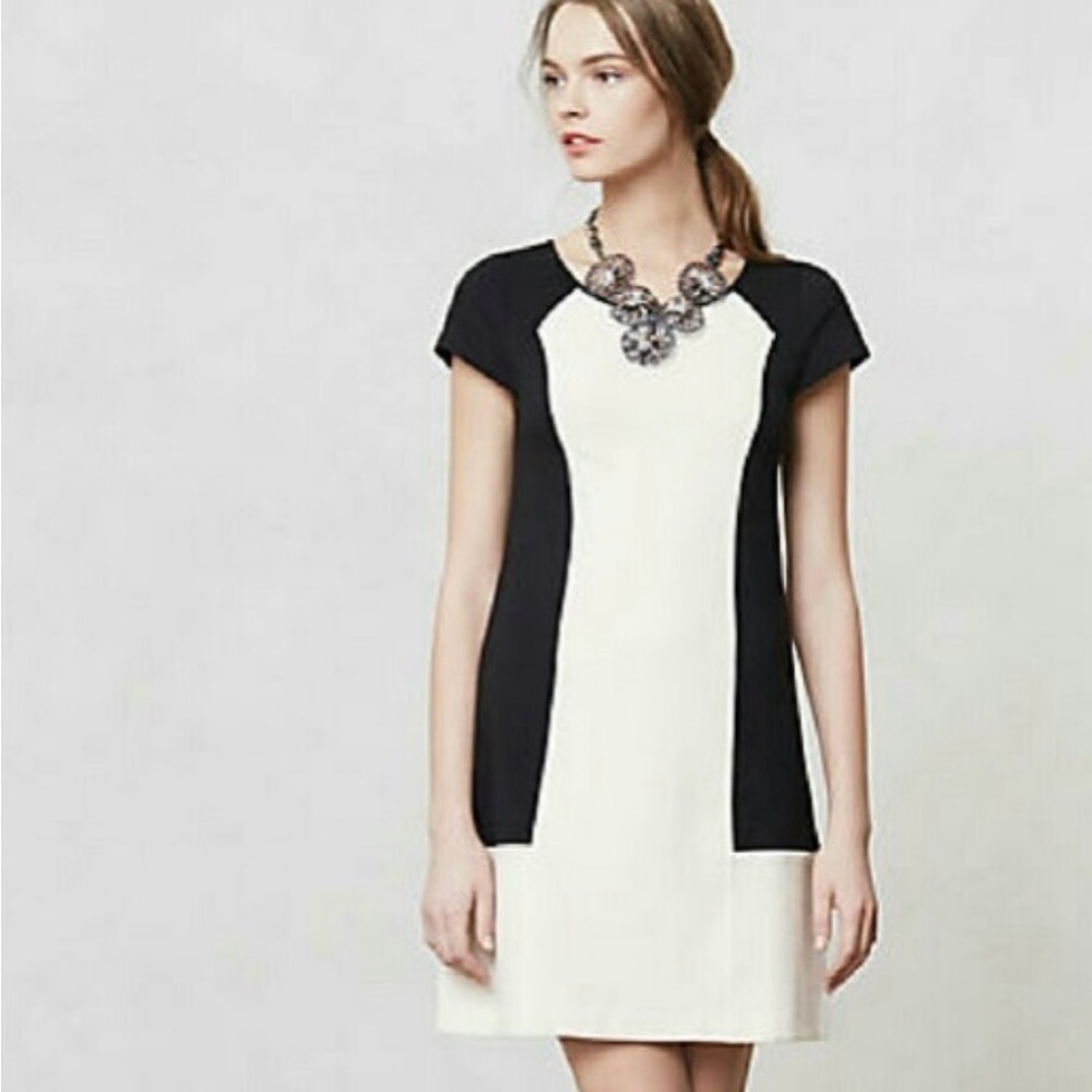 Anthropologie Maeve Black and White Colorblock Dress